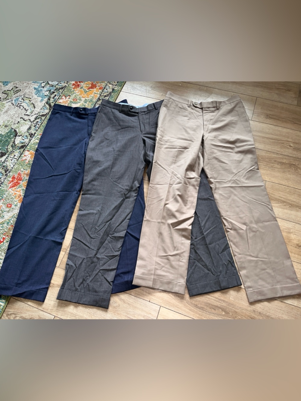 Lot 3 Cremieux Men's Flat Front Modern Fit Travel Smart Pants 36R Blue Gray Tan